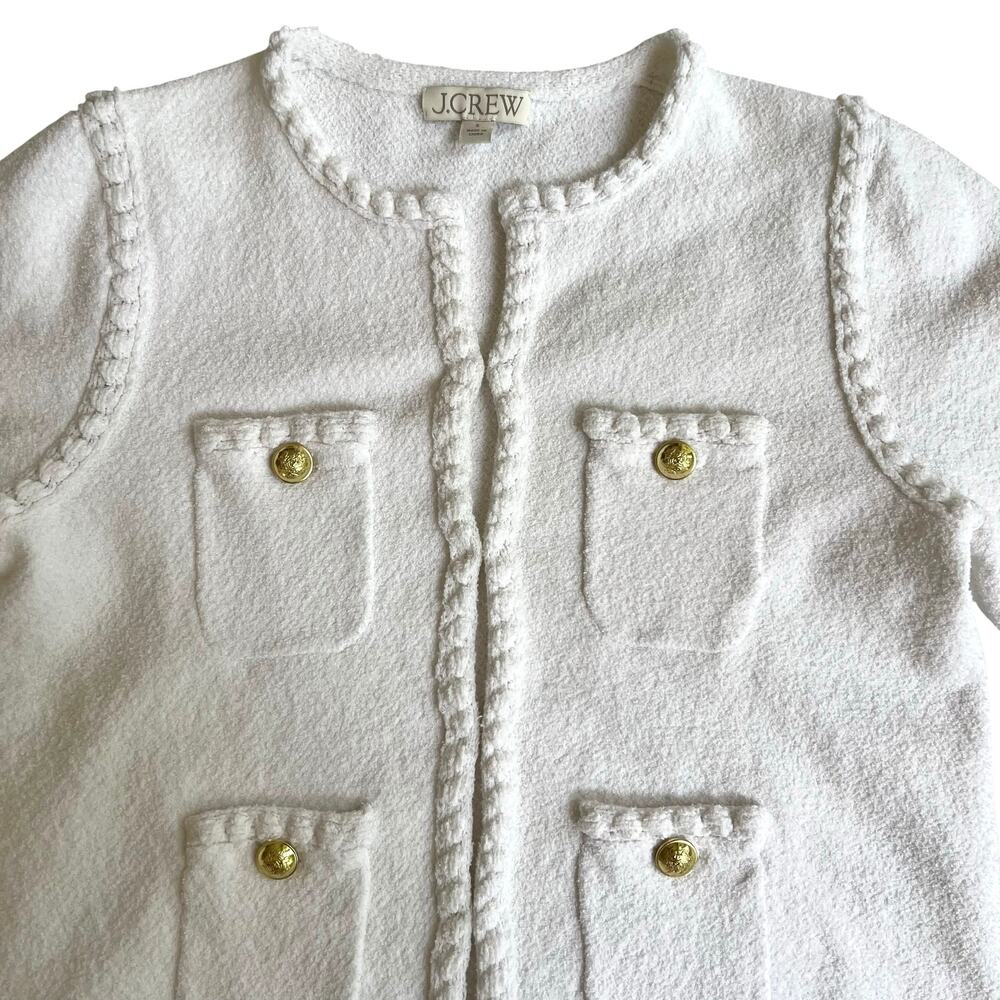 J.Crew Ivory Bouclé Lady Jacket Cardigan Gold Crest Buttons Small